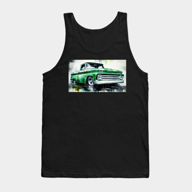 Green water color C-10 pickup Tank Top by Spearhead Ink